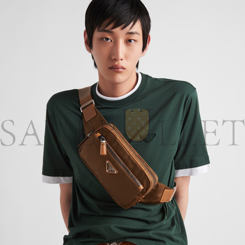 Pra*a re-nylon and leather belt bag 2vl977 (21*12.5*4.5cm)